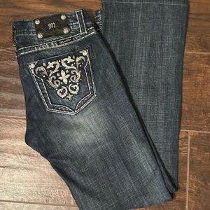 Miss Me Dark Blue Boot Cut Jeans with Embroidery